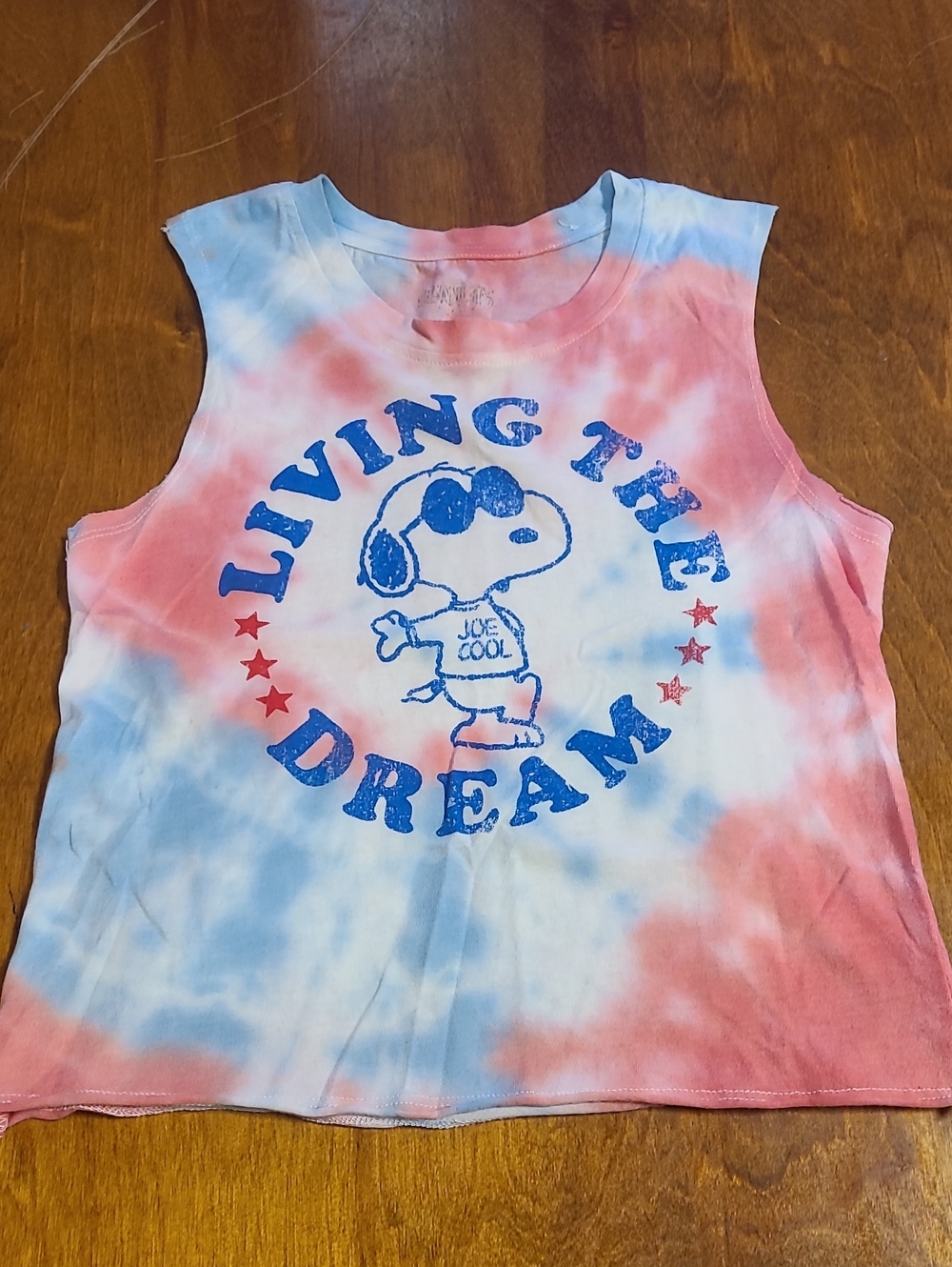 Peanuts Tie-Dye 'Living The Dream' Muscle Crop Top - Blue & Salmon